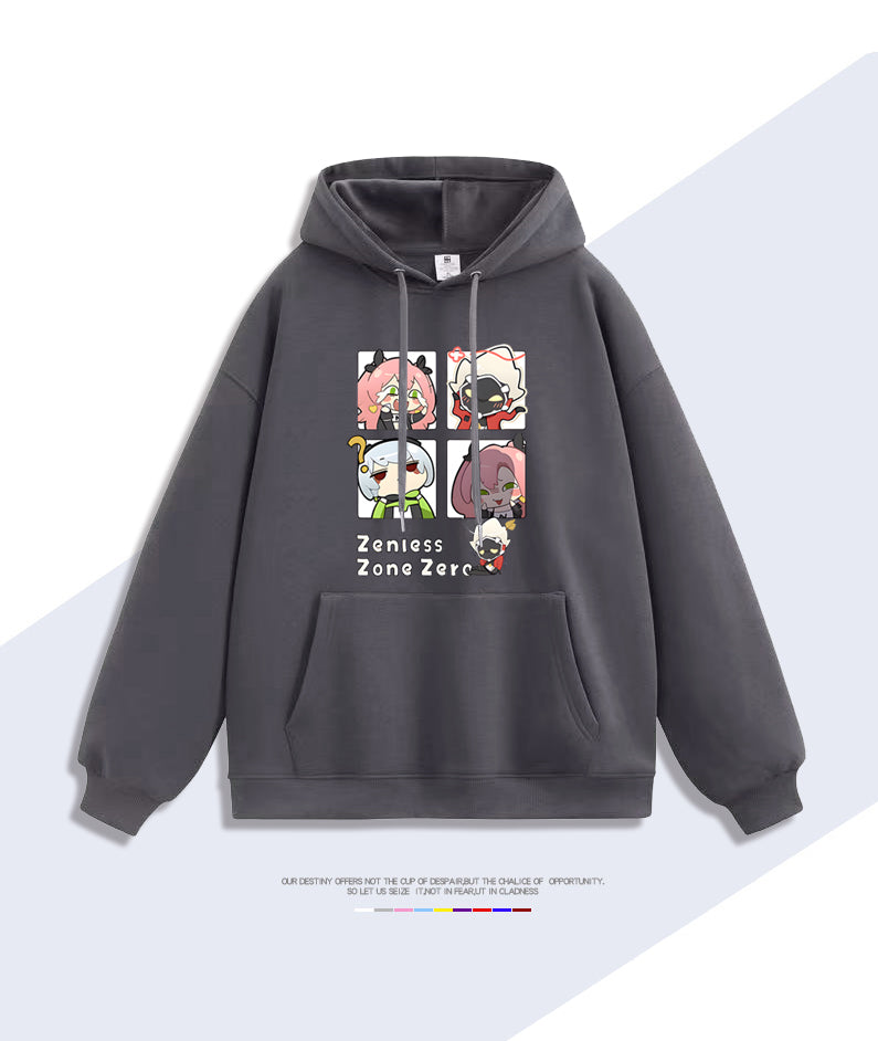 ZZZ Chibi Cunning Hares Character Hoodie - Dark Gray